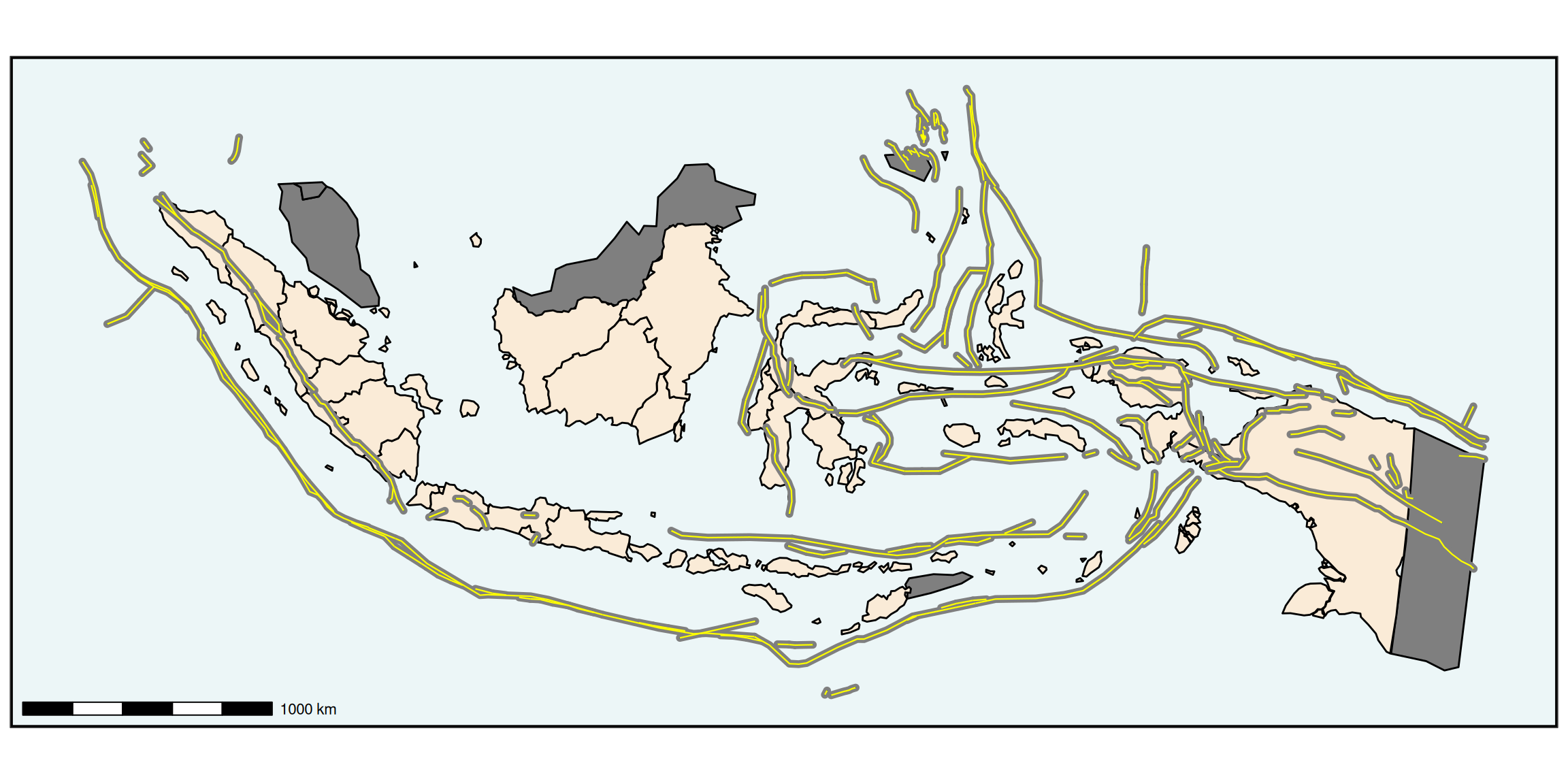 Indonesia faults. Surrounded by a 10 kilometre buffer. 
